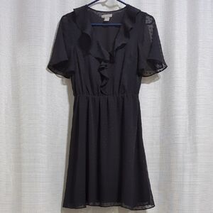 H&M Butterfly Sleeve Midi Dress Medium 2 Ruffle V-Neck Lined Airy Elastic Waist